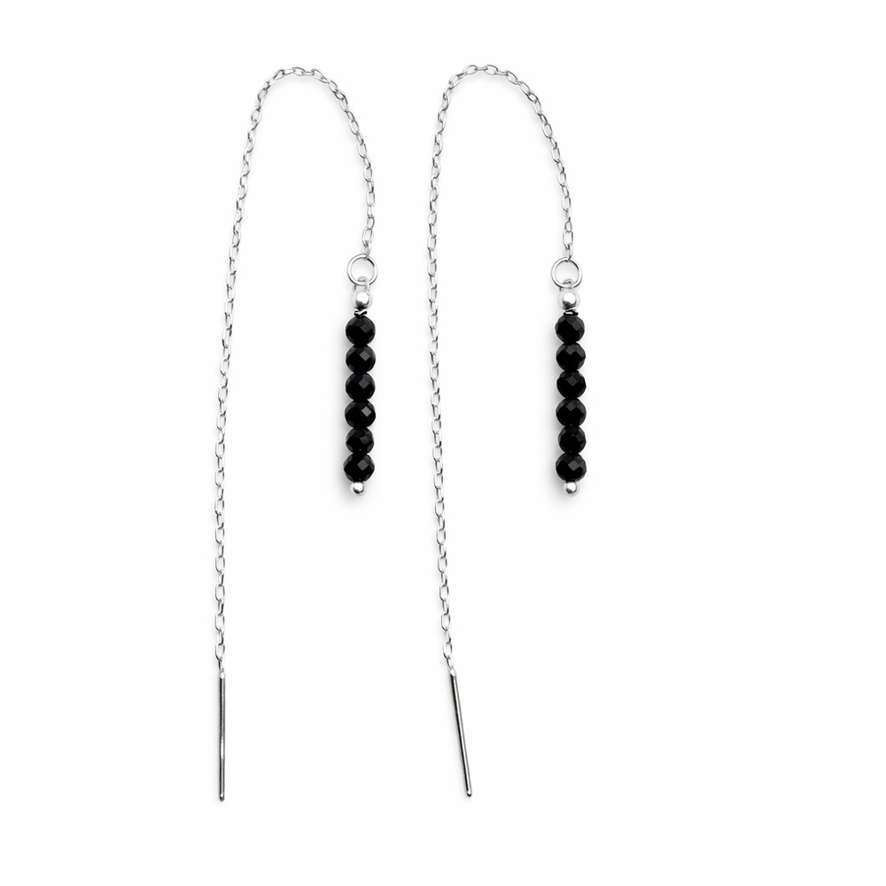 TH1206 S925 Black Spinel Threader Earrings